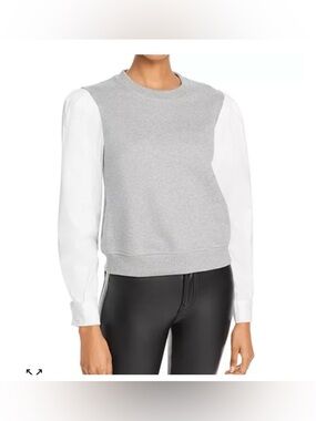 Derek Lam 10 Crosby Milton Gray White Crewneck Mixed Media Sweatshirt Size M